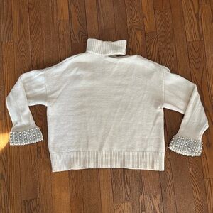 Alice + Olivia Cream Turtleneck Sweater with Beaded Cuffs
